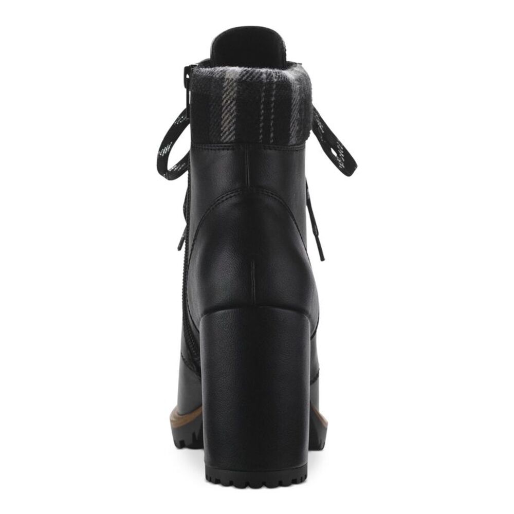 SUN STONE Womens Black Lace Up Octavia Round Toe Block Heel Hiking Boots 6 M